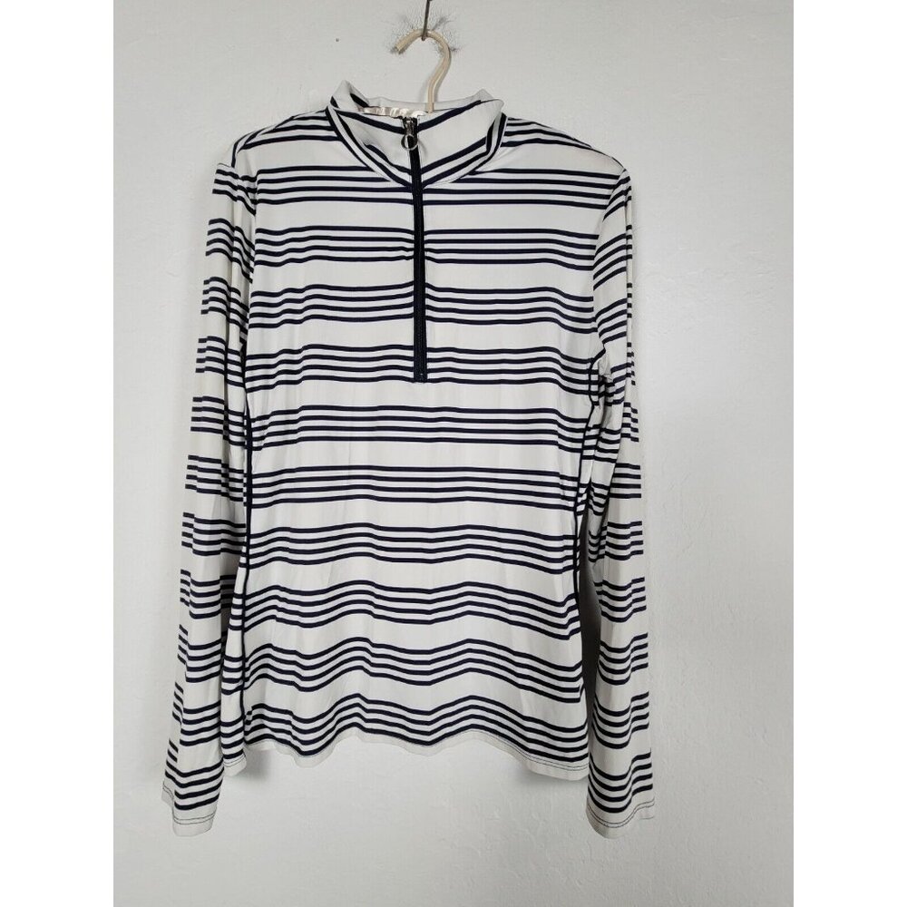 Kinona Navy & White Striped Half-Zip Pullover